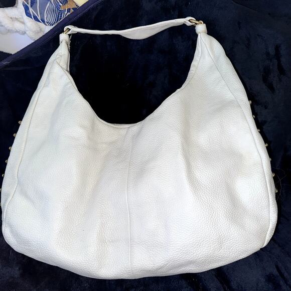 ROMYGOLD HUGE $595 PEBBLED WHITE LEATHER BAG BRASS HARDWARE595 - Picture 2 of 10
